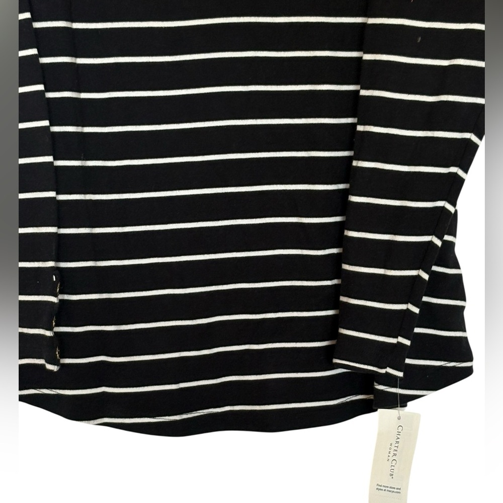 Charter Club Black and White Striped Top - Picture 3 of 7